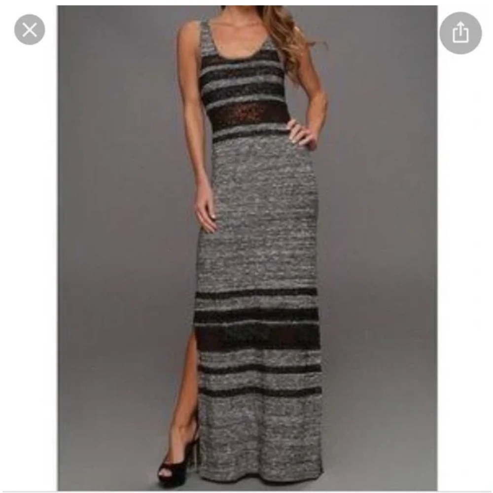 Free People Hazy Daze Lace Knit Stripe Casual Boho Beach Maxi Tank Top Dress